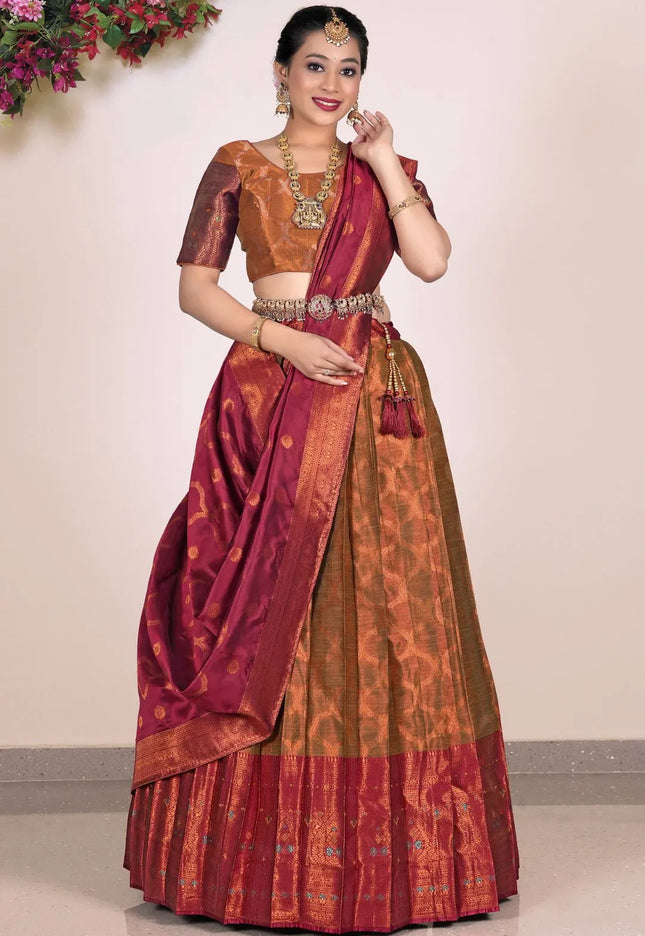 Musterd Banarasi Silk Half Saree Lehenga For Women