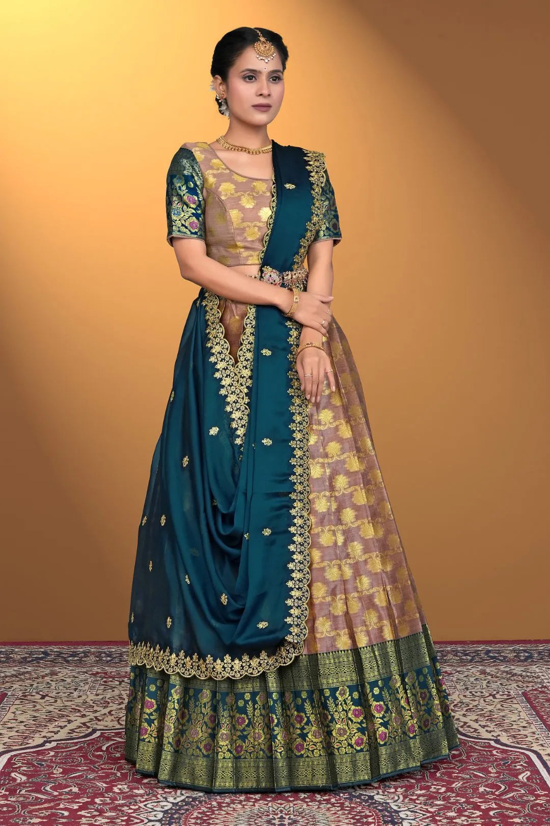 Peach Banarasi Silk Lehenga Design For Women