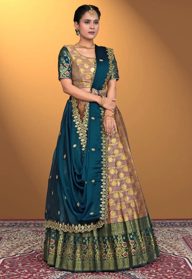 Peach Banarasi Silk Lehenga Design For Women