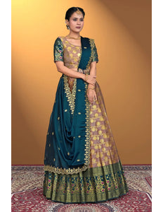 Peach Banarasi Silk Lehenga Design For Women