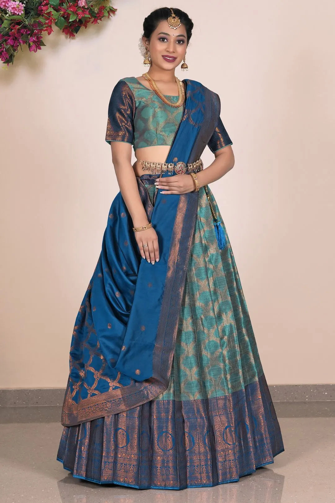 Sea Green Banarasi Silk Lehenga Choli For Women