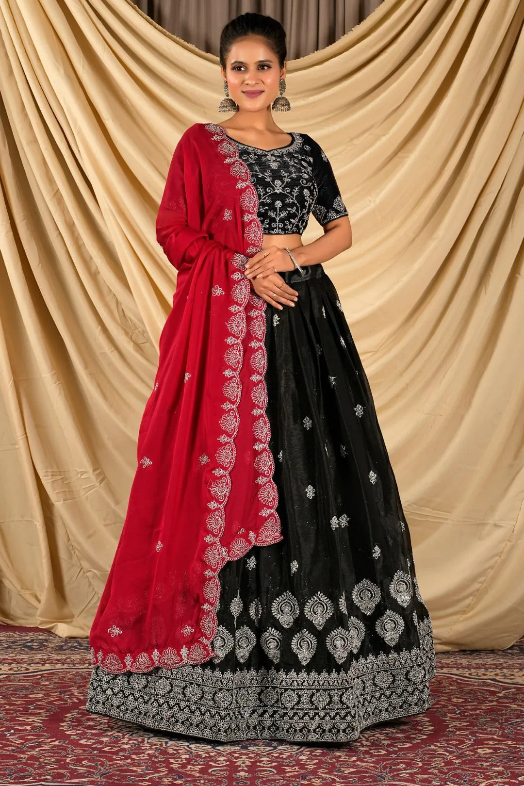 Black Barbery Silk Lehenga Choli With Rangoli Dupatta