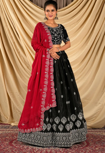 Black Barbery Silk Lehenga Choli With Rangoli Dupatta