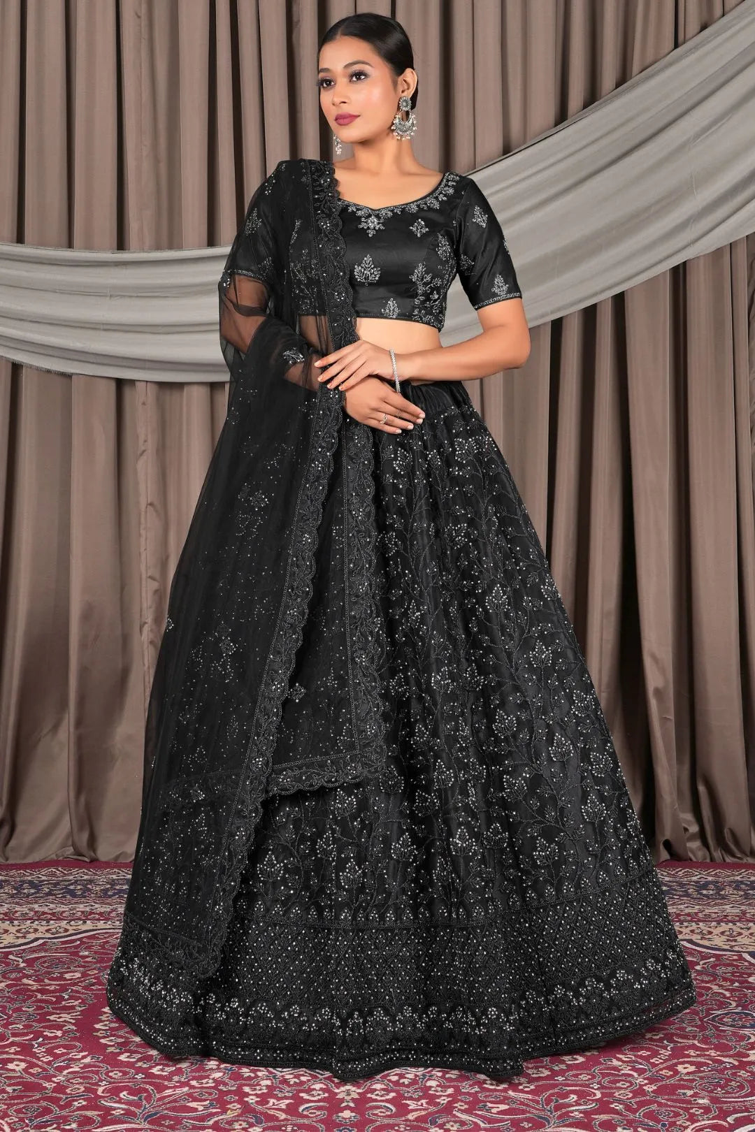 Black Beautiful Net Lehenga Design For Weddings