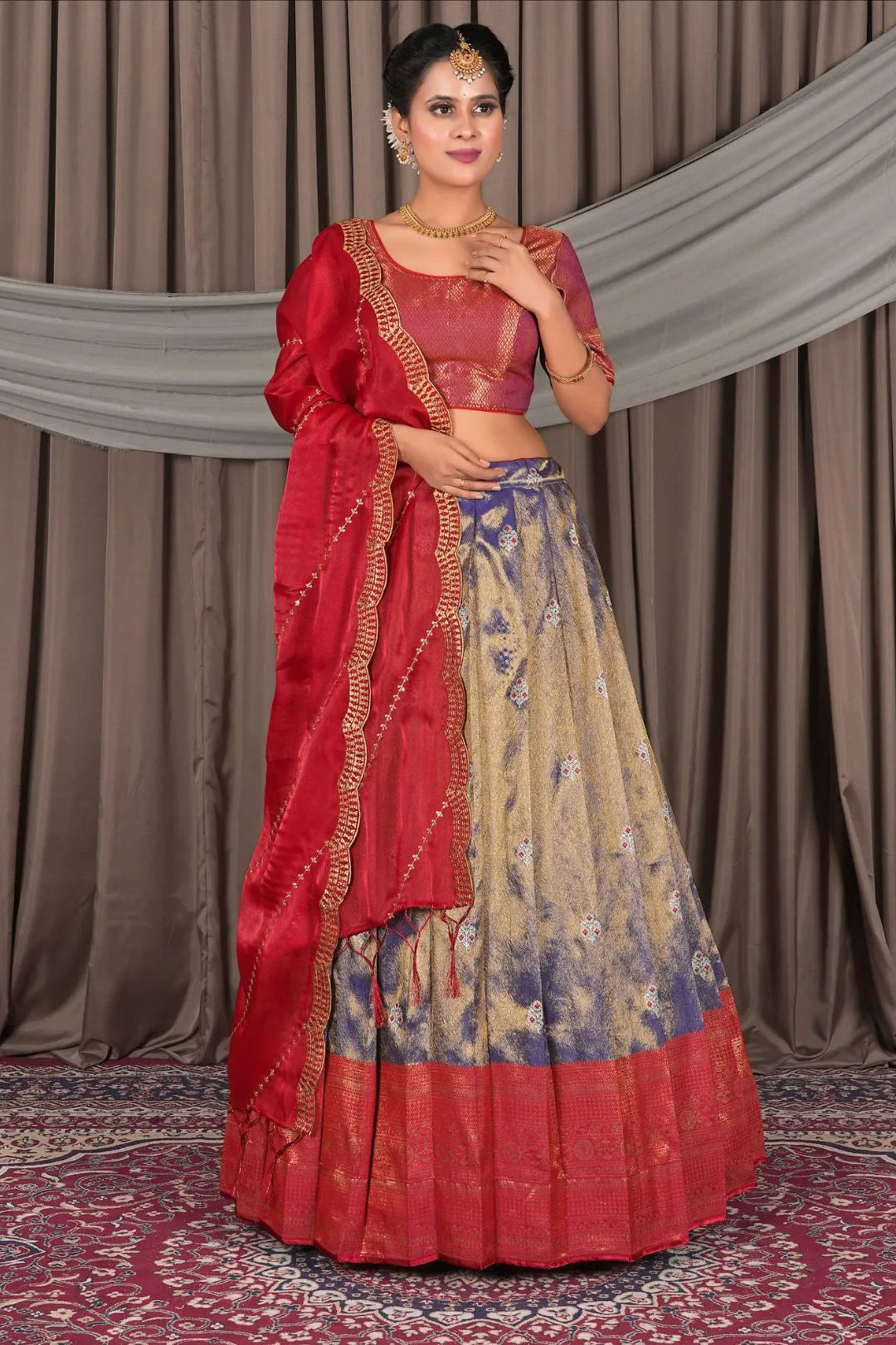 Blue Banarasi Silk Lehenga Choli In Festival