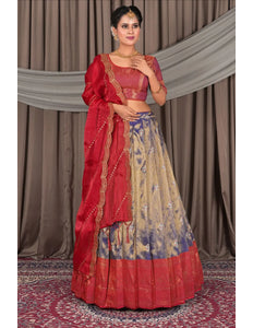 Blue Banarasi Silk Lehenga Choli In Festival