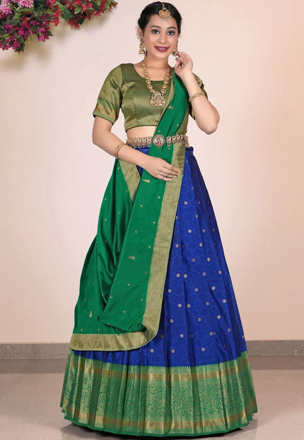 Blue Banarasi Silk Pattu Pavadai For Women