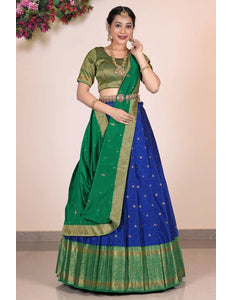 Blue Banarasi Silk Pattu Pavadai For Women