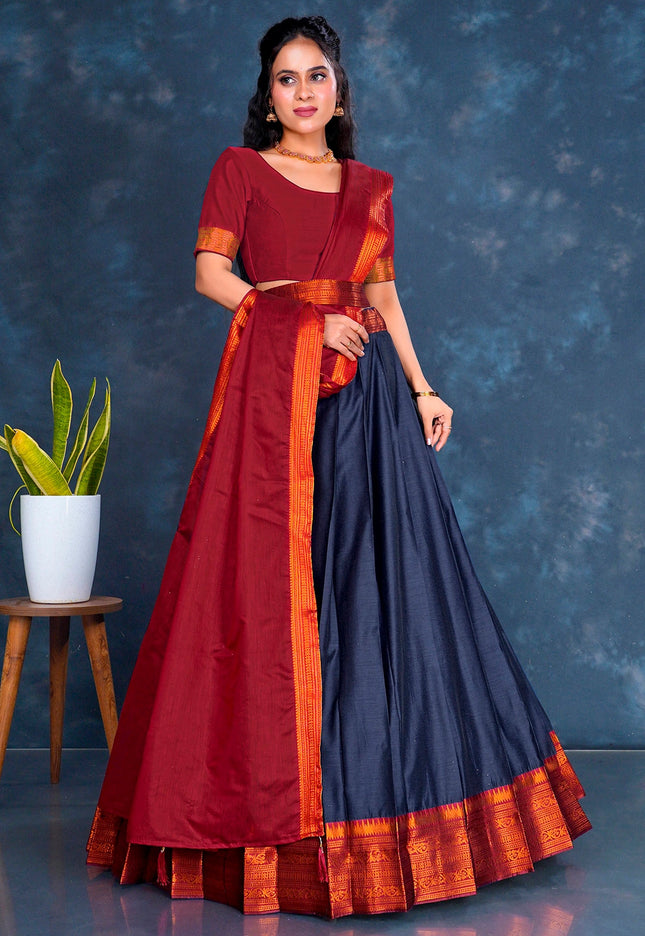 Blue Cotton Silk Lehenga Choli with Zari Work Gajiwala Saree