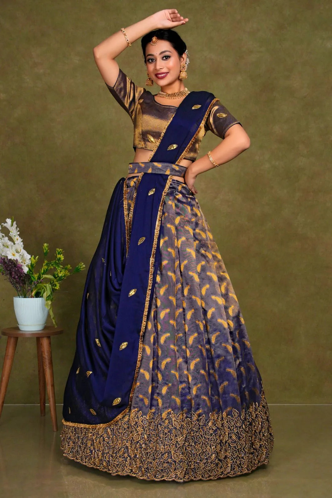Blue Designer Lehenga Choli in Tissue Silk For Women