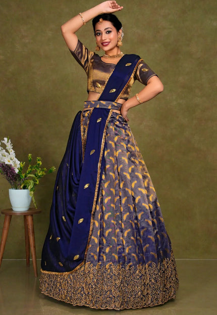Blue Designer Lehenga Choli in Tissue Silk For Women
