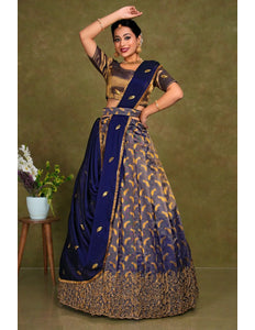 Blue Designer Lehenga Choli in Tissue Silk For Women