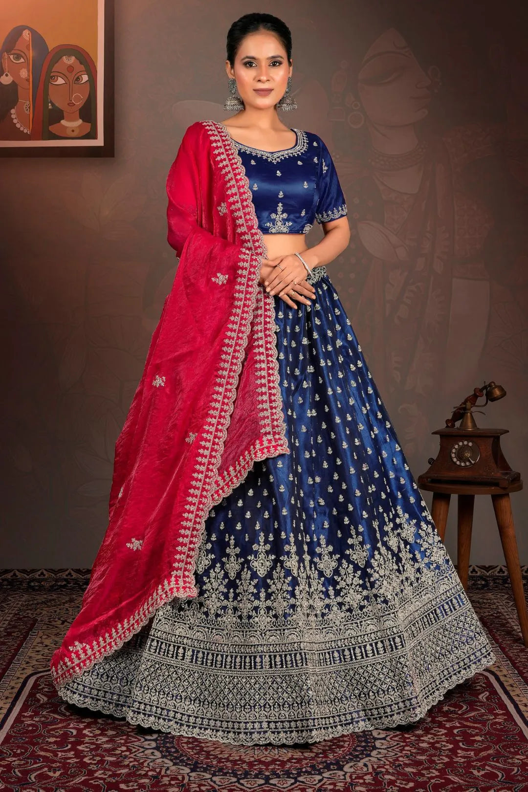 Blue Designer Net Lehenga With Heavy Work