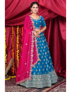 Blue Fendy Silk Pattu Lehenga Choli With Embroidery Work