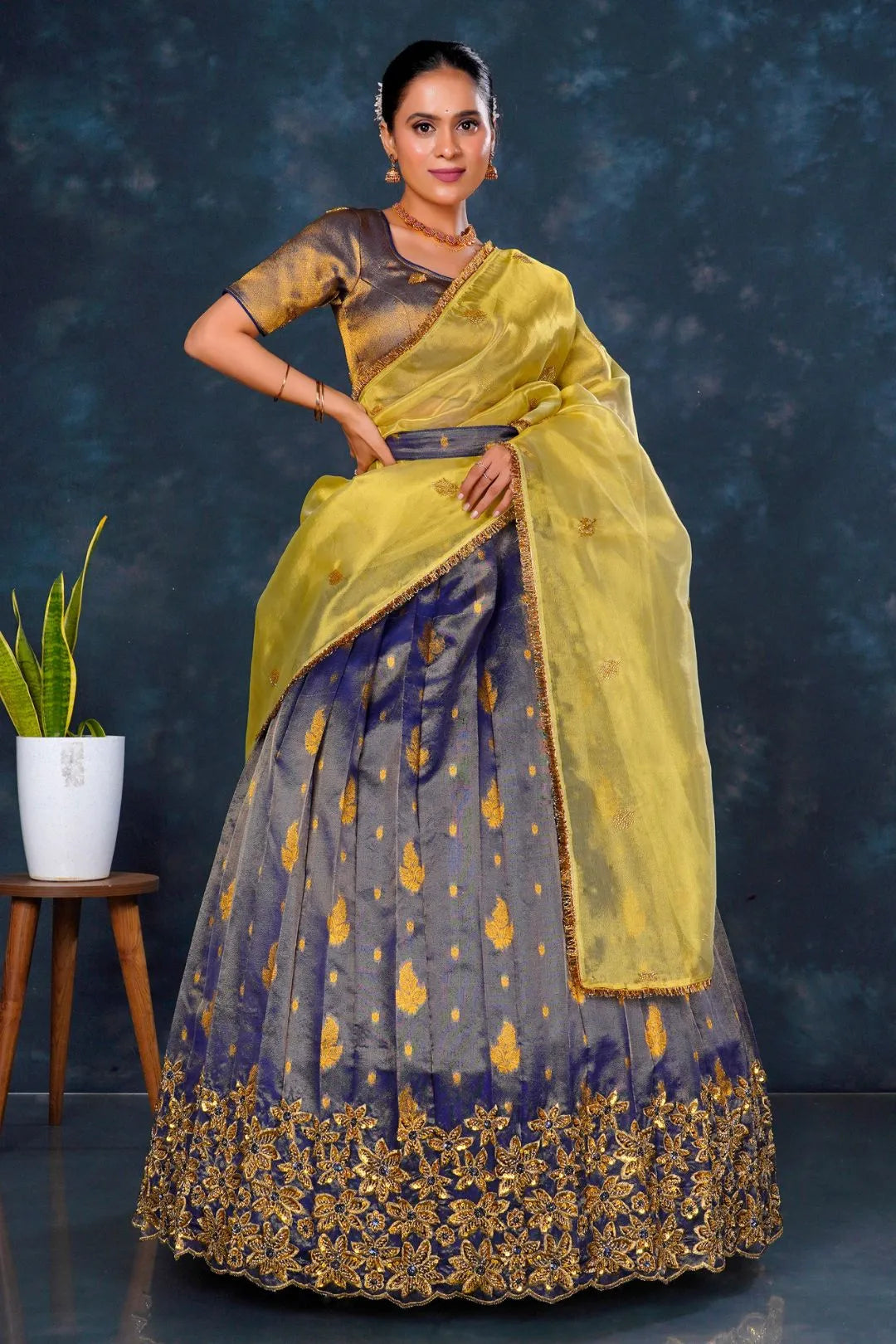 Blue Latest Banarasi Lehenga Choli With Zari Woven
