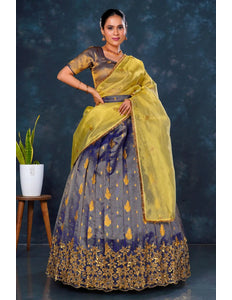 Blue Latest Banarasi Lehenga Choli With Zari Woven