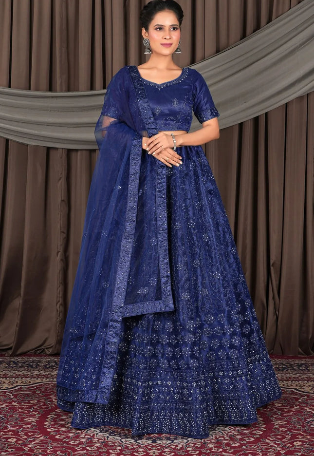 Blue Party wear Heavy designer Net Lehenga Choli