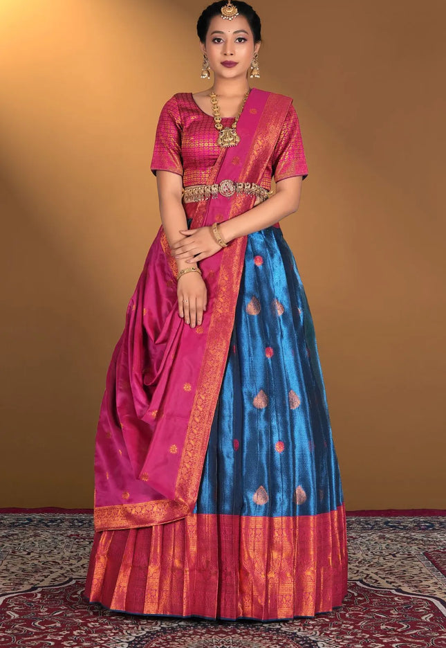 Blue Tissue Silk Zari Work Lehenga Choli