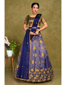 Blue Zari Woven Tissue Silk Lehenga Choli For Women