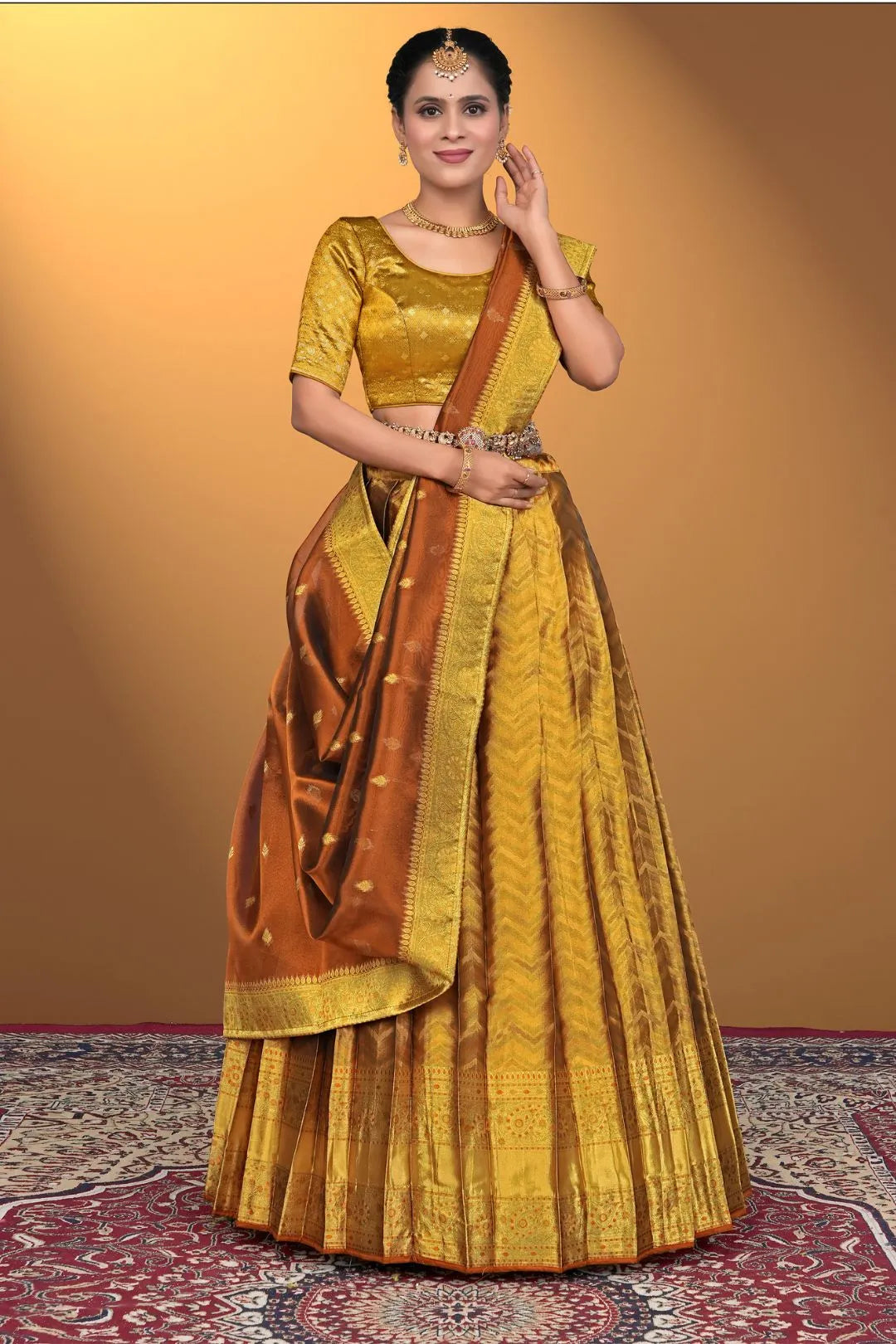 Bronze Pure Two Zari Tissue Half Saree For Women