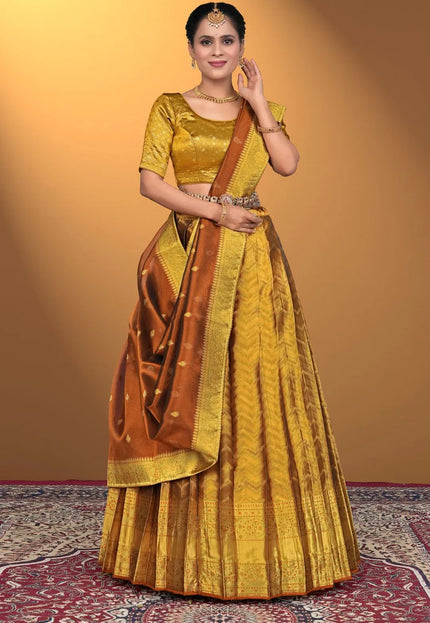 Bronze Pure Two Zari Tissue Half Saree For Women