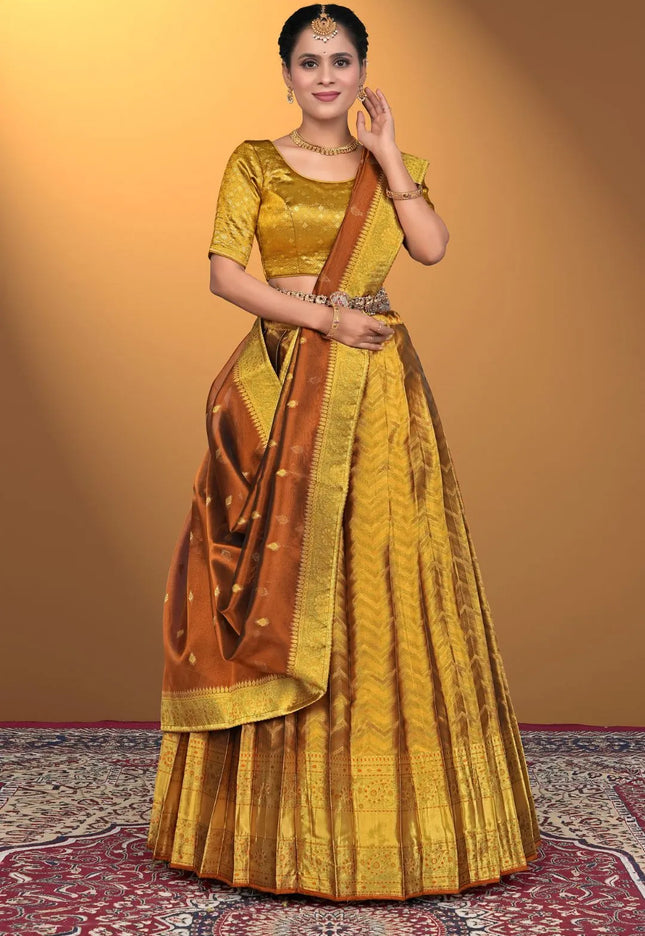 Bronze Pure Two Zari Tissue Half Saree For Women