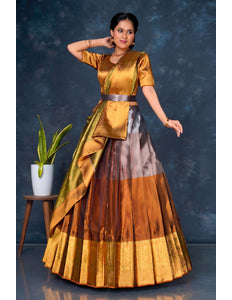 Woman wearing a traditional lehenga choli with dupatta