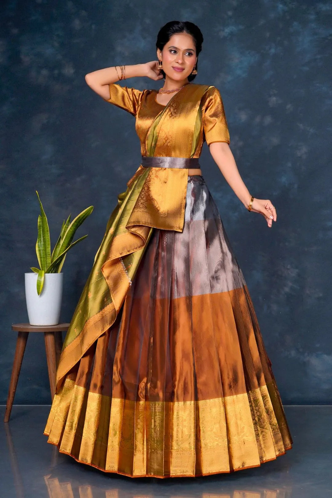 Bronze Tissue Silk Lehenga Choli With Zari Work