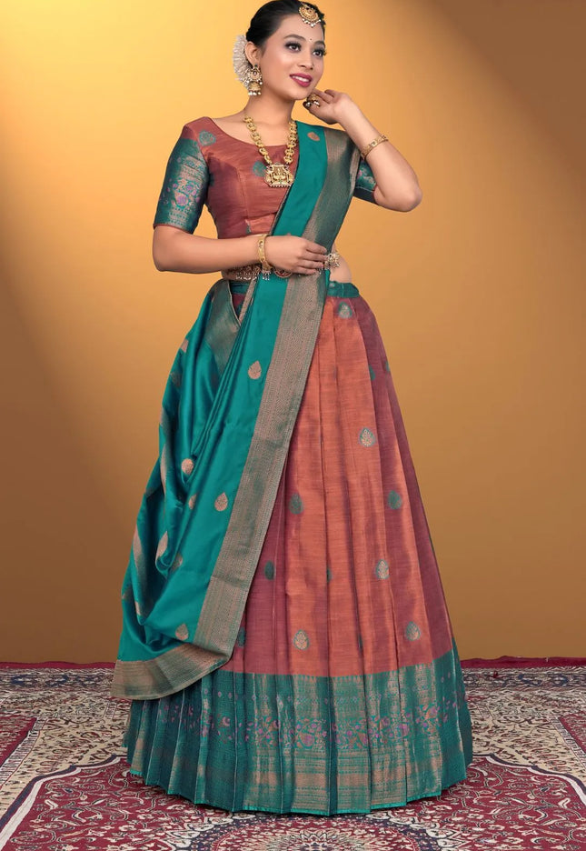 Brown Banarasi Silk Lehenga Design For Women