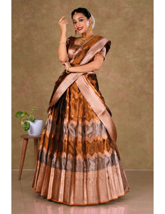 Brown Tissue Silk Pattu Half Saree With Zari Work