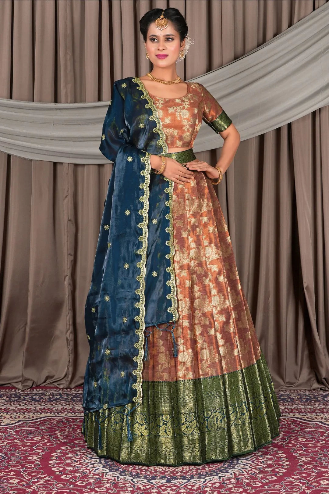 Brown Zari Silk Pattu Lehenga Choli With Zari Woven