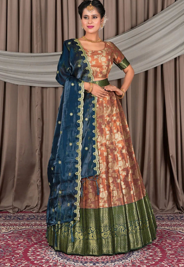 Brown Zari Silk Pattu Lehenga Choli With Zari Woven