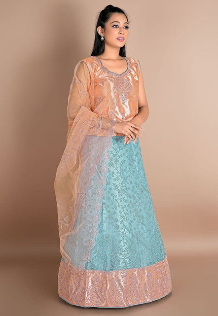 Peach Net Lehenga Choli