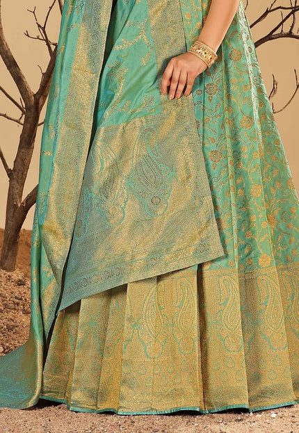 Sea Green Long Dress Banarasi Silk Zari Weaving