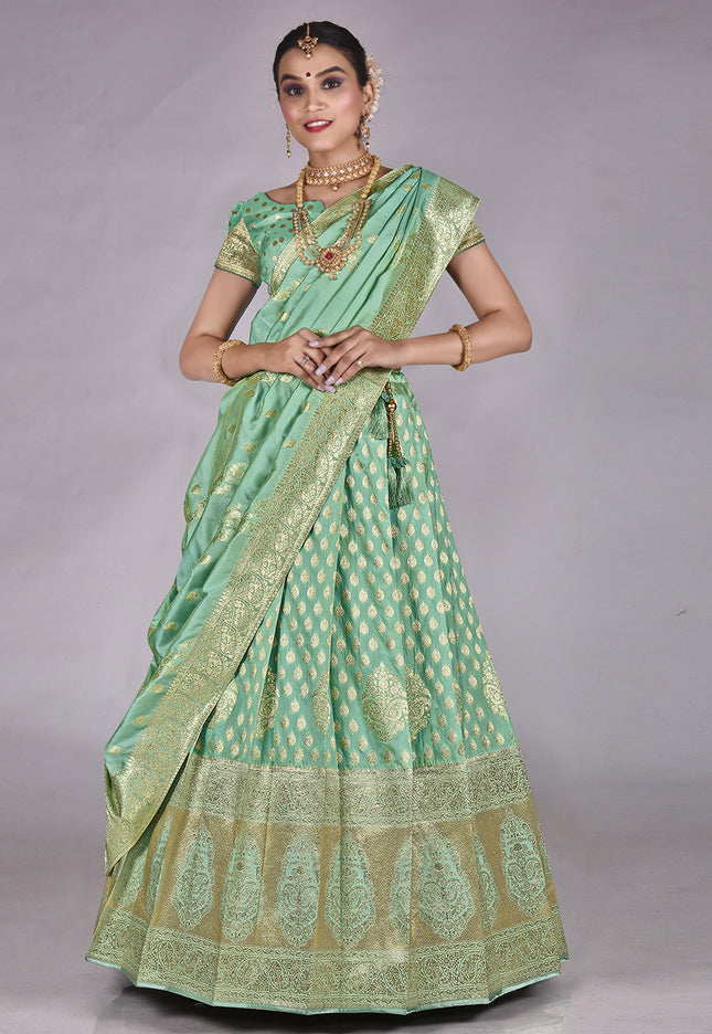 Sea Green Banarasi Half Saree