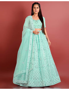 Sea Green Zari work Net Lehenga
