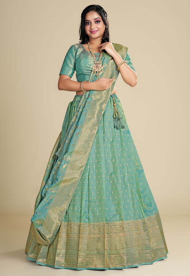 Sea Green Pattu Lehenga