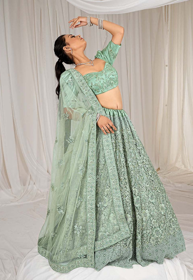 Sea Green Net Lehenga