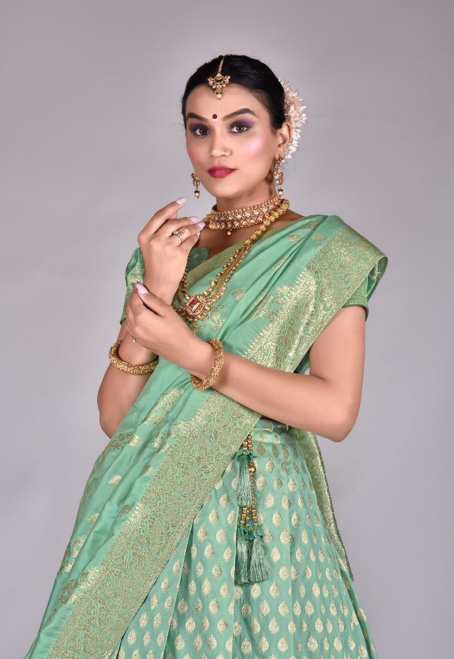 Sea Green Banarasi Half Saree