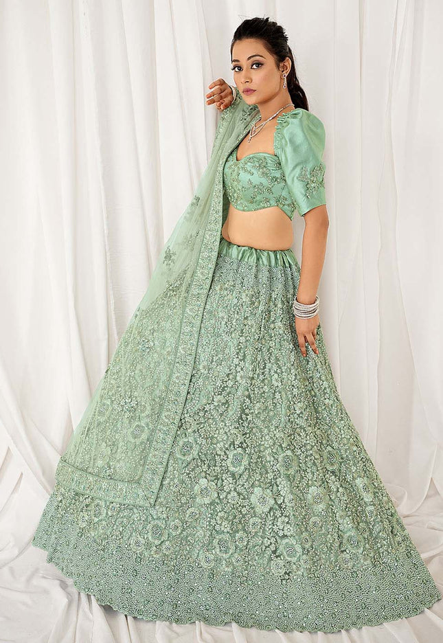 Sea Green Net Lehenga