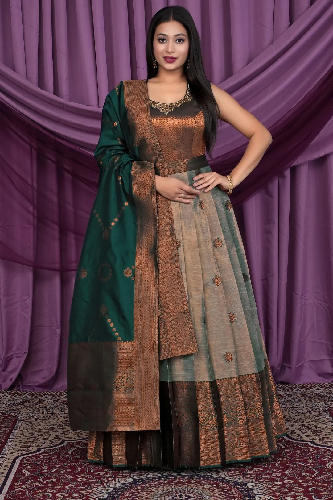 Chiku Designer Banarasi Gown With Dupatta