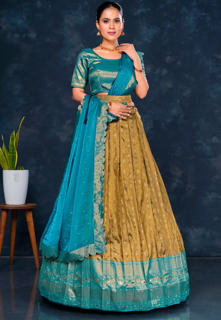 Chiku Banarasi Designer Half Saree For Women