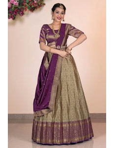 Chiku Banarasi Silk Half Saree With Zari Weaving