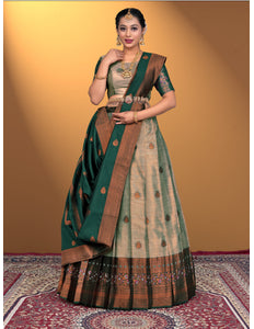 Woman wearing a traditional lehenga with a gold