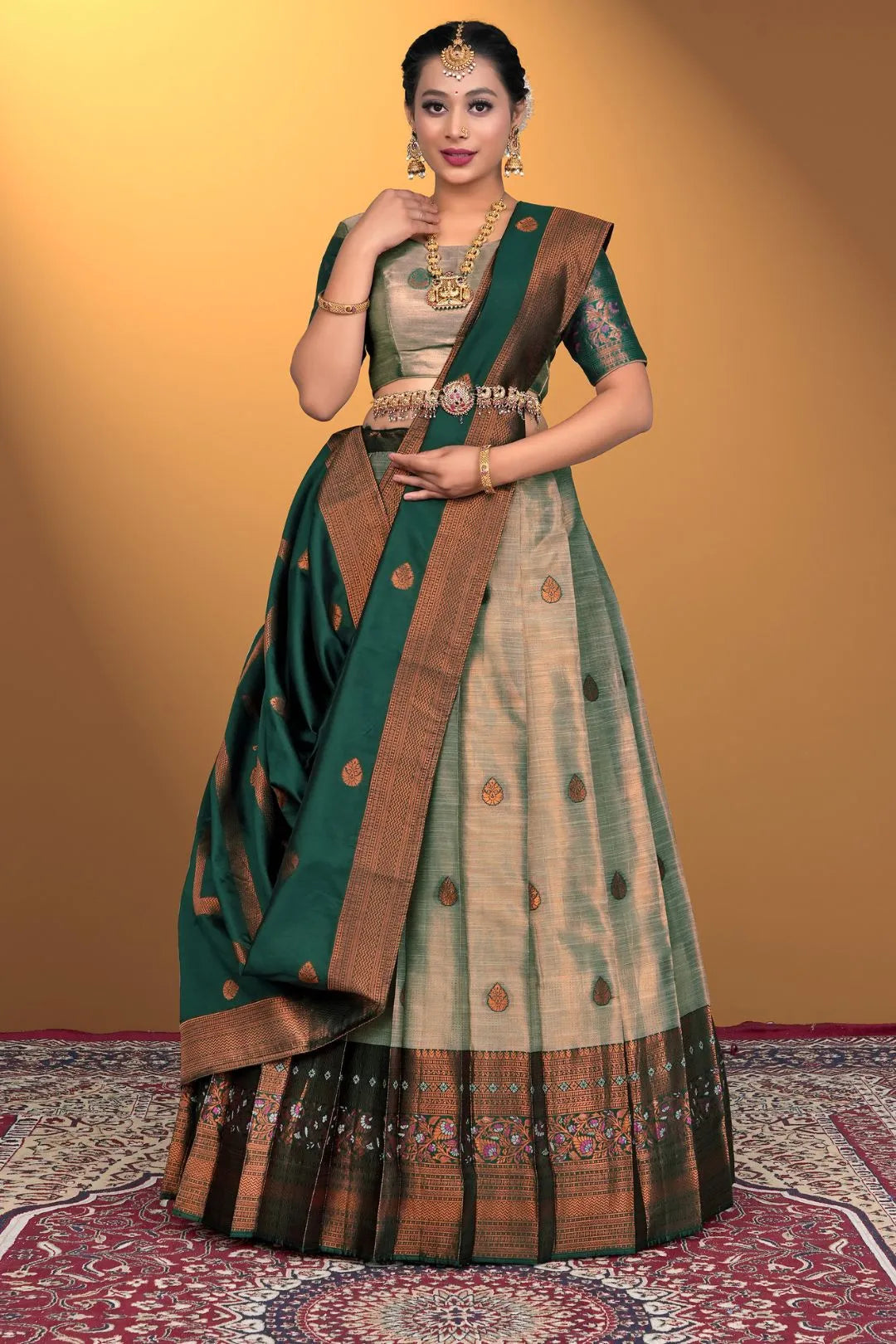 Chiku Banarasi Silk Lehenga Design For Women