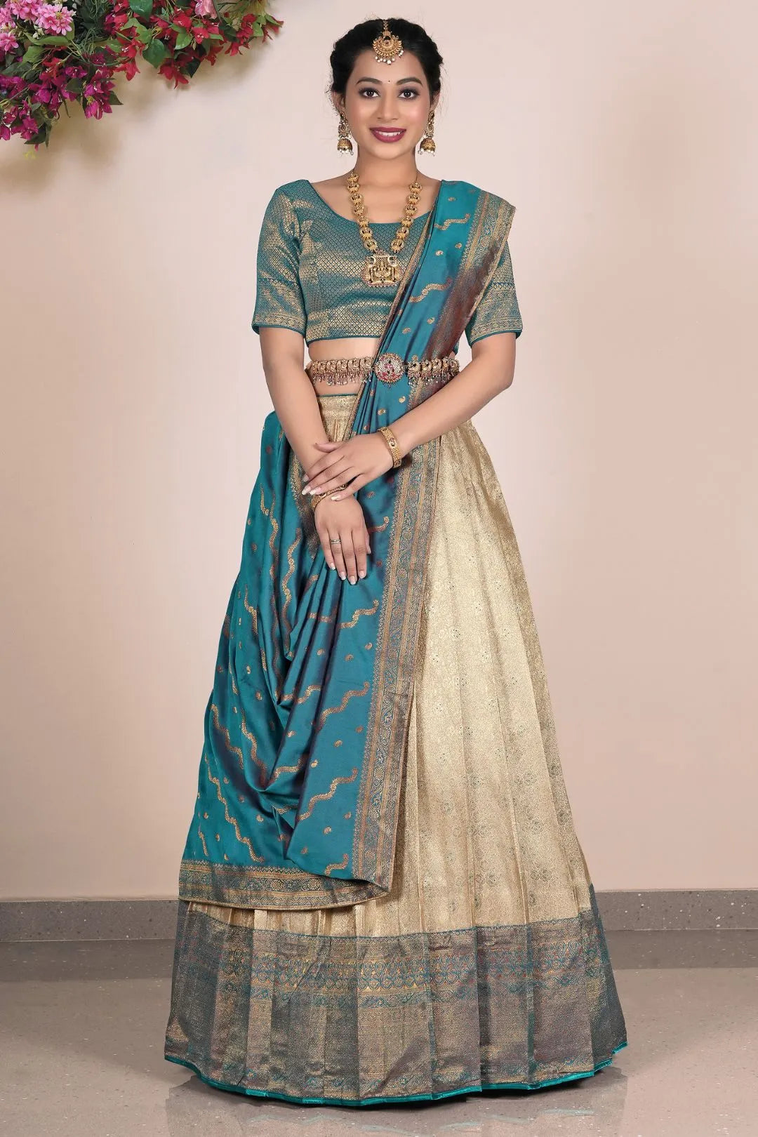 Chiku Banarasi Silk Lehenga With Zari Woven