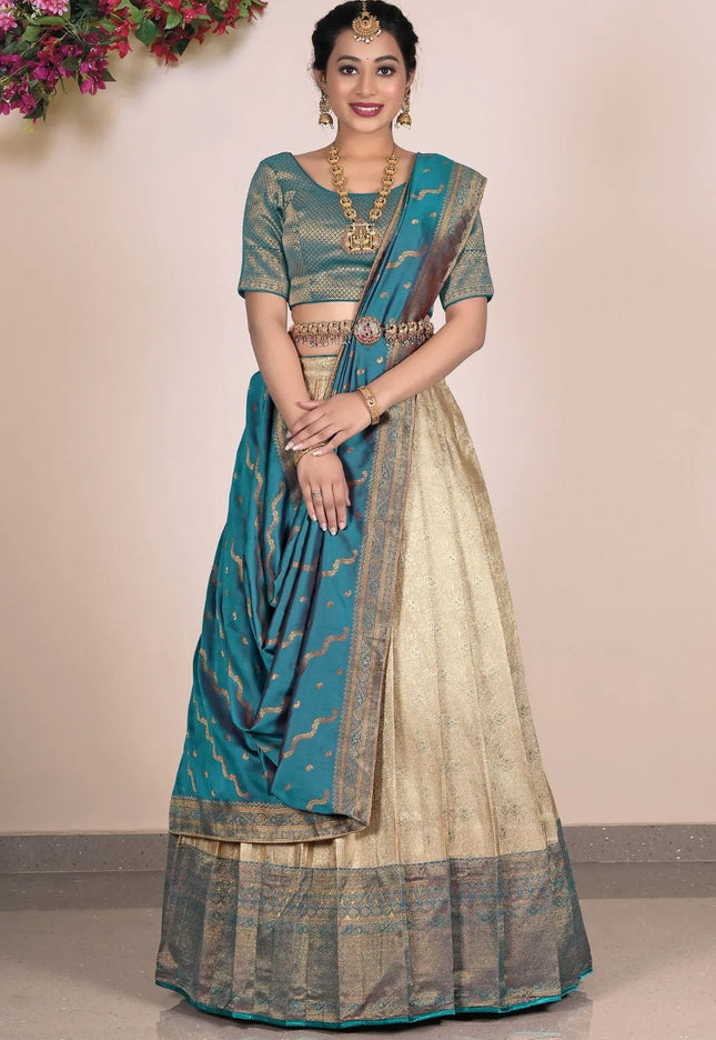 Chiku Banarasi Silk Lehenga With Zari Woven