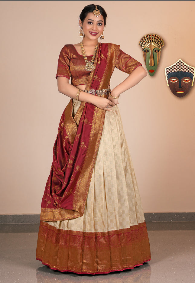 Woman Wearing a Traditional Half-Saree 