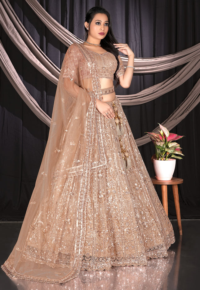 Woman in a beige embroidered traditional outfit