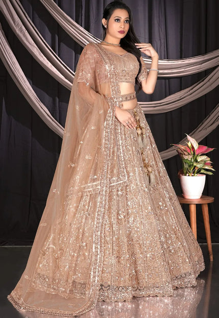 Chiku Colour Net Lehenga Choli Set For Women
